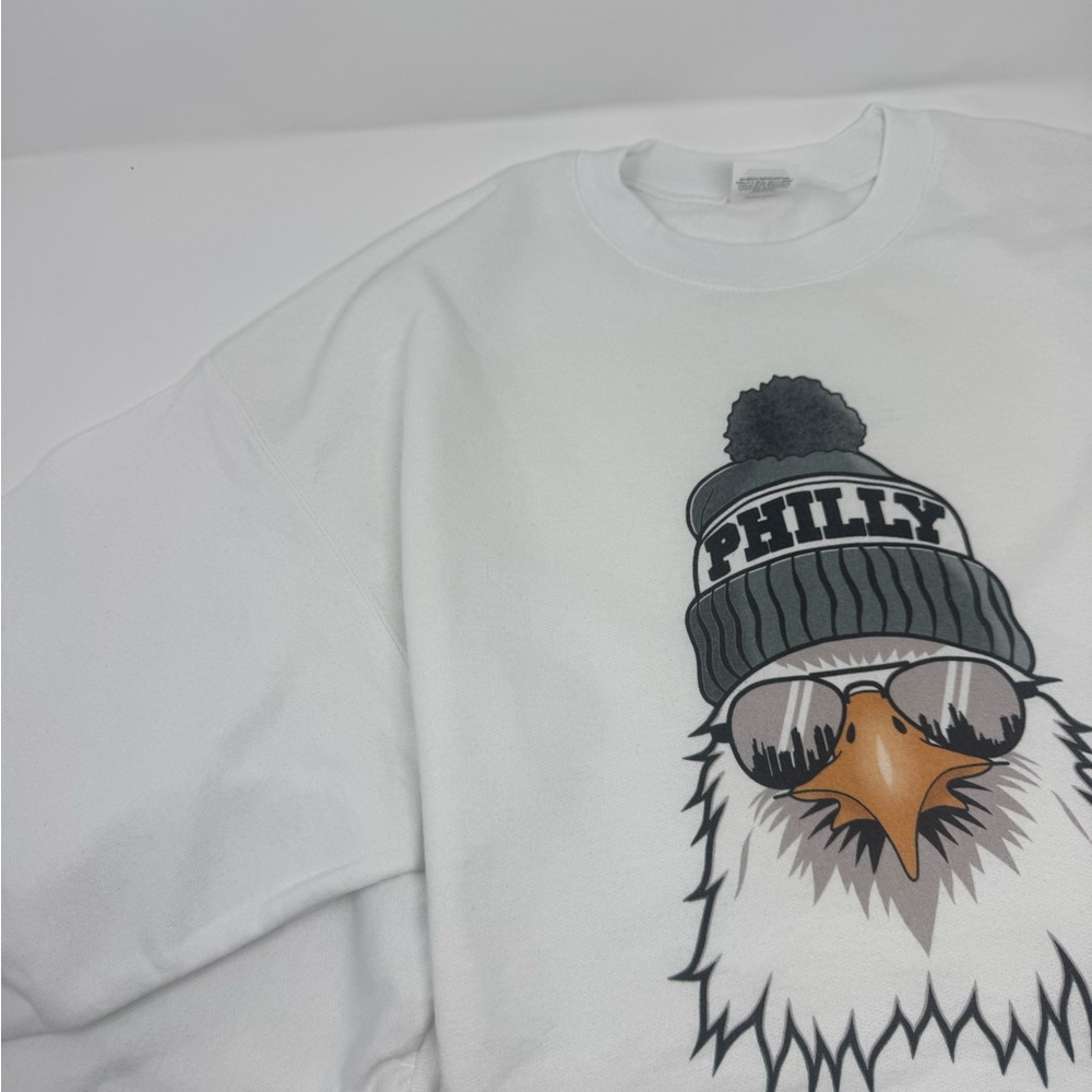 White Custom Drawn DTG Eagle Sweater